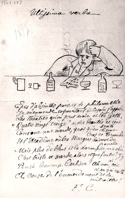 &39;Ultissima verba&39;, desenho de Arthur Rimbaud, 1875 de Paul Verlaine